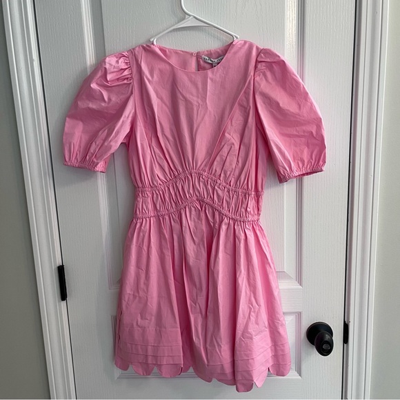 NEW English Factory Pink scalloped puff sleeve Short Sleeve Mini Dress Medium - Picture 2 of 16
